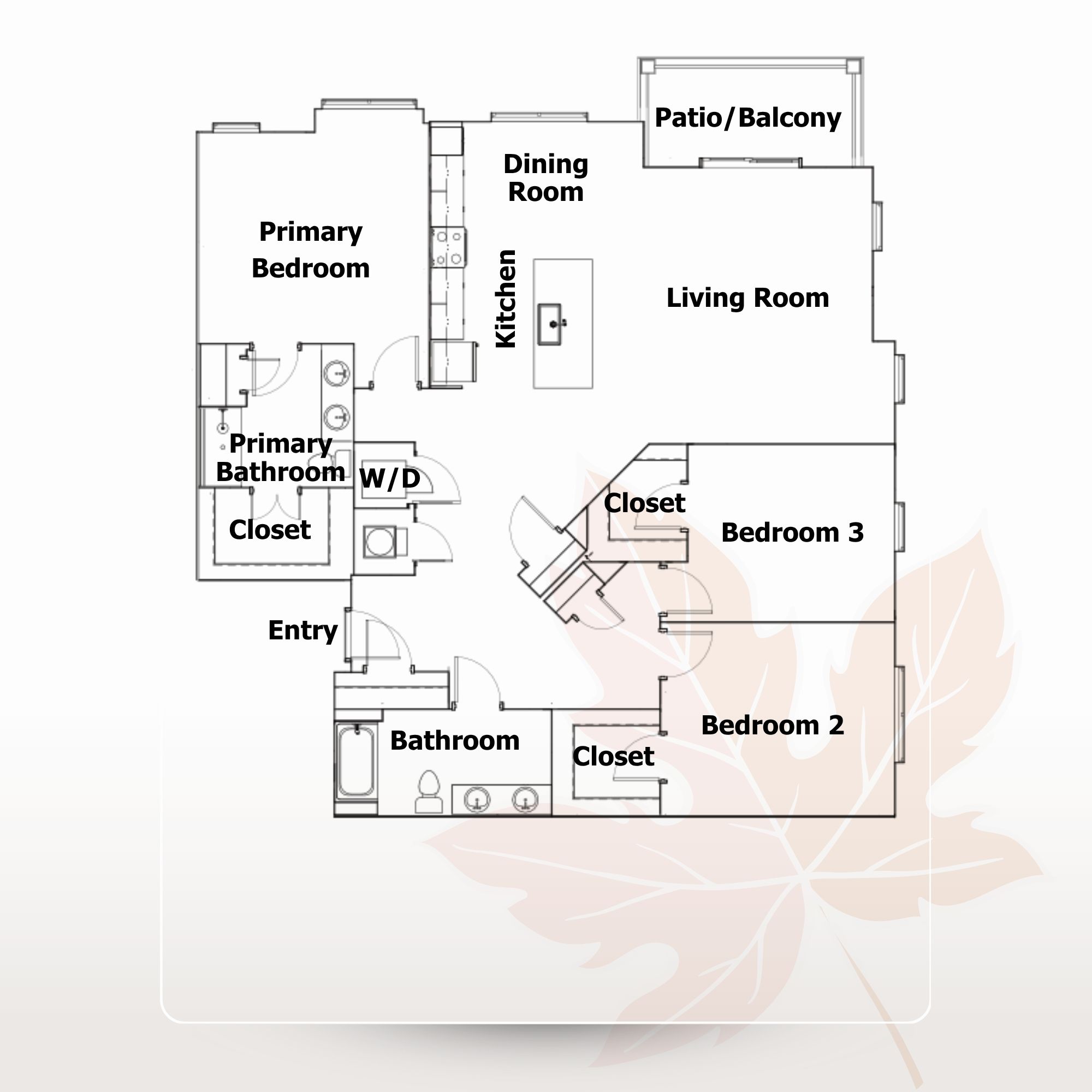 The Red Maple 3 bedroom 2 bath apartment for rent at Apex at Vista Ridge Apartments in Staunton, VA